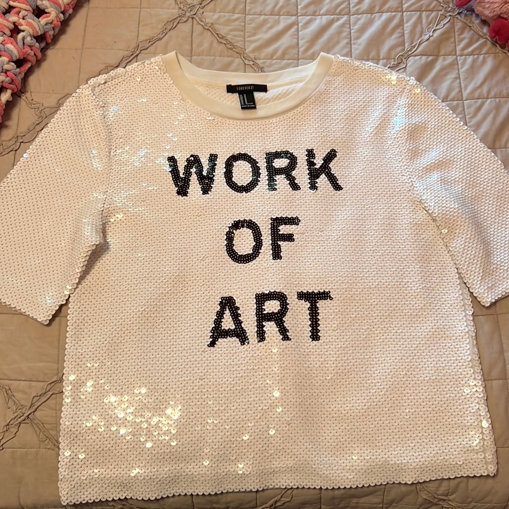 Forever 21 White Sequin Top. Work of Art
